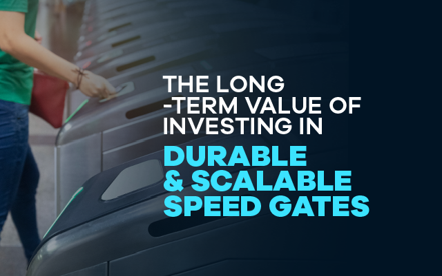 Person accessing building through secure, durable speed gates – ScreenCheck Saudi