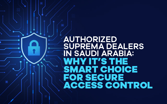 Digital lock shield icon over circuit board background representing Suprema access control solutions in Saudi Arabia