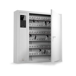 Wall-mounted 9500 SC smart key cabinet with steel enclosure, PIN/RFID access control, LED key lights, distributed by ScreenCheck Saudi.